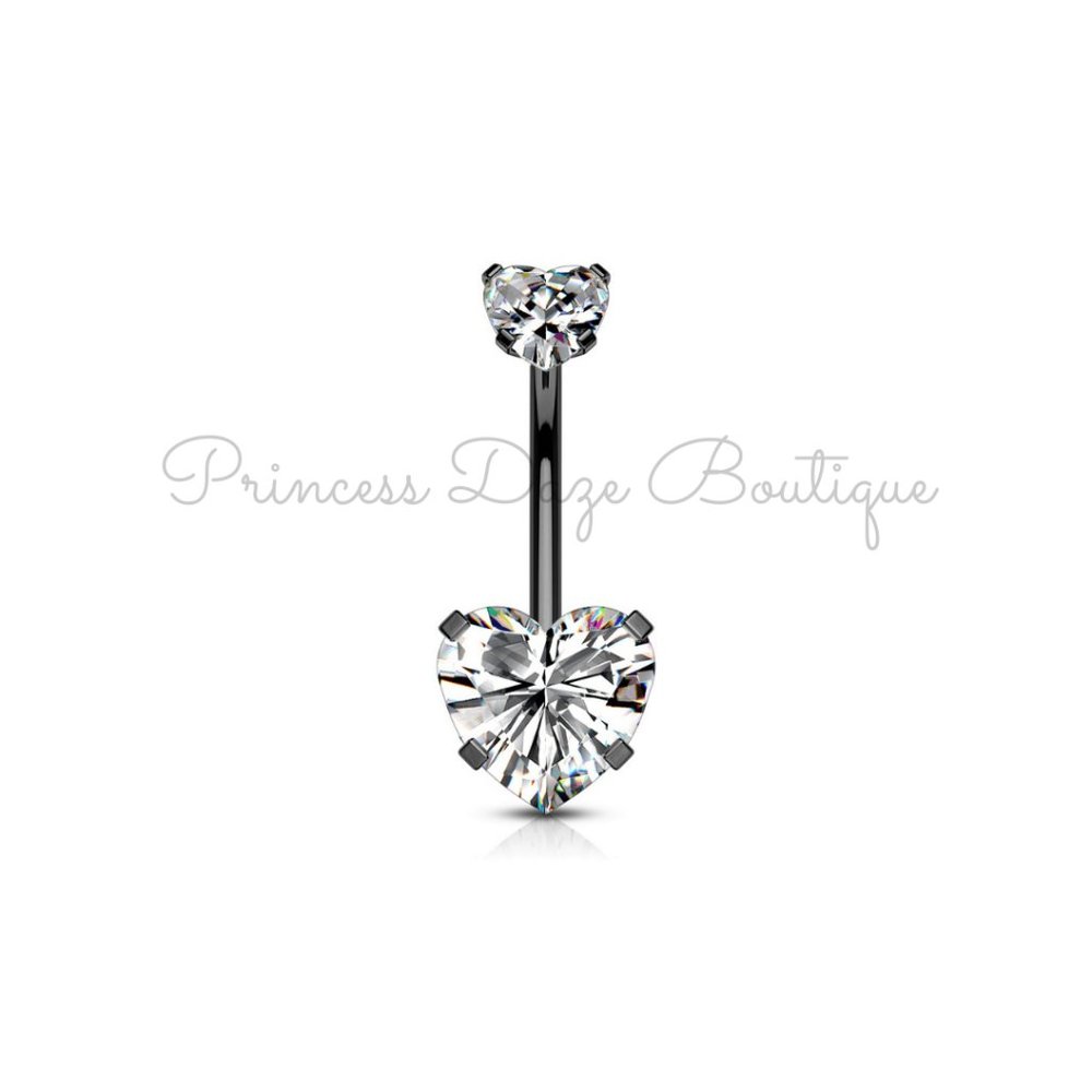 Black‎ Double Heart Zircon Belly Button Ring